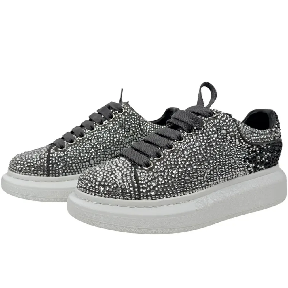 Alexander Mcqueen Crystal Embellished Oversized Sneakers Gray Size 37